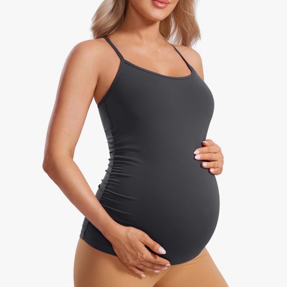 CRZ YOGA Butterluxe Y Back Maternity Tank Top. Color mysterious grey. Size large